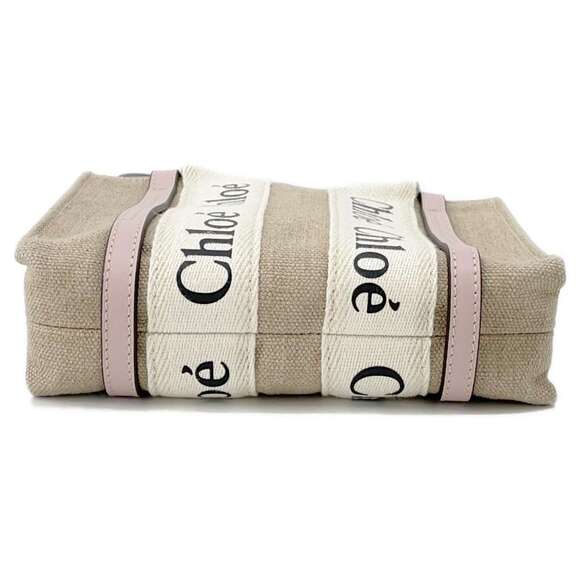 Chloe Woody Canvas Leather Tote Bag Handbag Shoulder - Picture 3 of 10